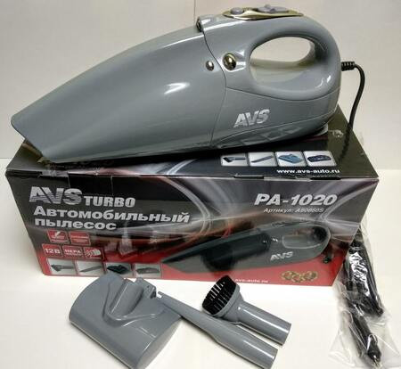 Пылесос автомобильный AVS Turbo PA-1020 арт.A80860S (3 насадки,фонарь) 500мл