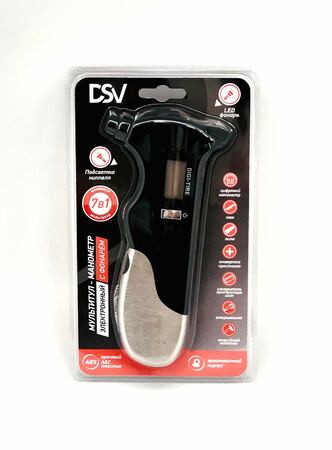 Манометр-мультитул шинный DSV с фонарем электронный R66001 (1/40шт)